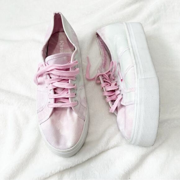 Superga pink tie dye platform sneakers size 8.5 41.5 lace up - Picture 2 of 9